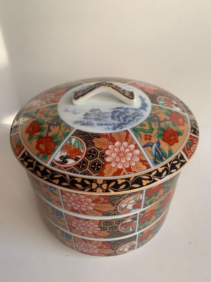 Amazon.co.jp: 有田焼 昇龍窯 花鳥 三段重 おせち器 お正月 蓋付き重ね